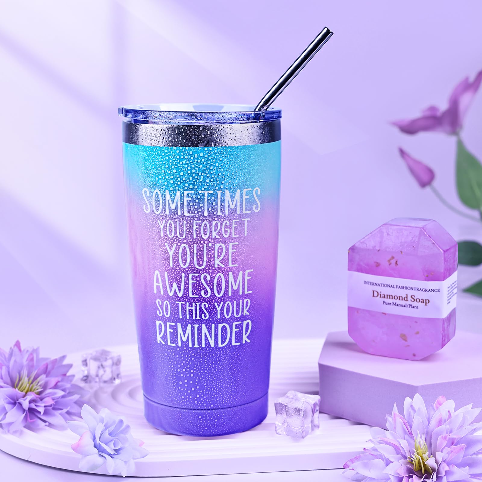 Lavender Spa Gift Basket for Mom - Relaxing Birthday, Mother's Day & Get Well Soon Present for Women with 20oz Tumbler | Perfect for Self-Care, Home Spa & Stress Relief