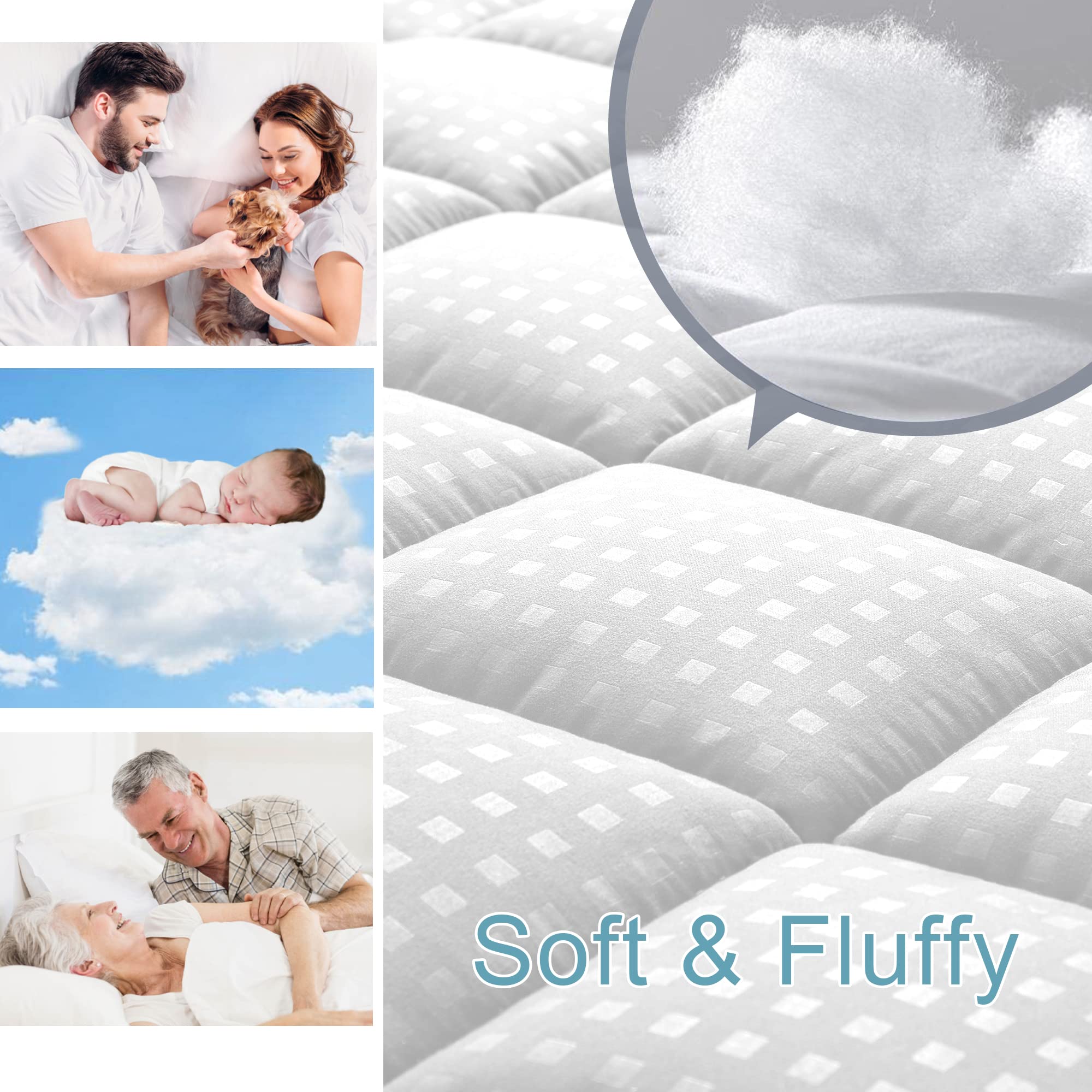 HYLEORY Full XL Cooling Mattress Pad - Quilted Fitted Mattress Protector with Breathable Fluffy Pillow Top, Soft Mattress Topper for 8-21