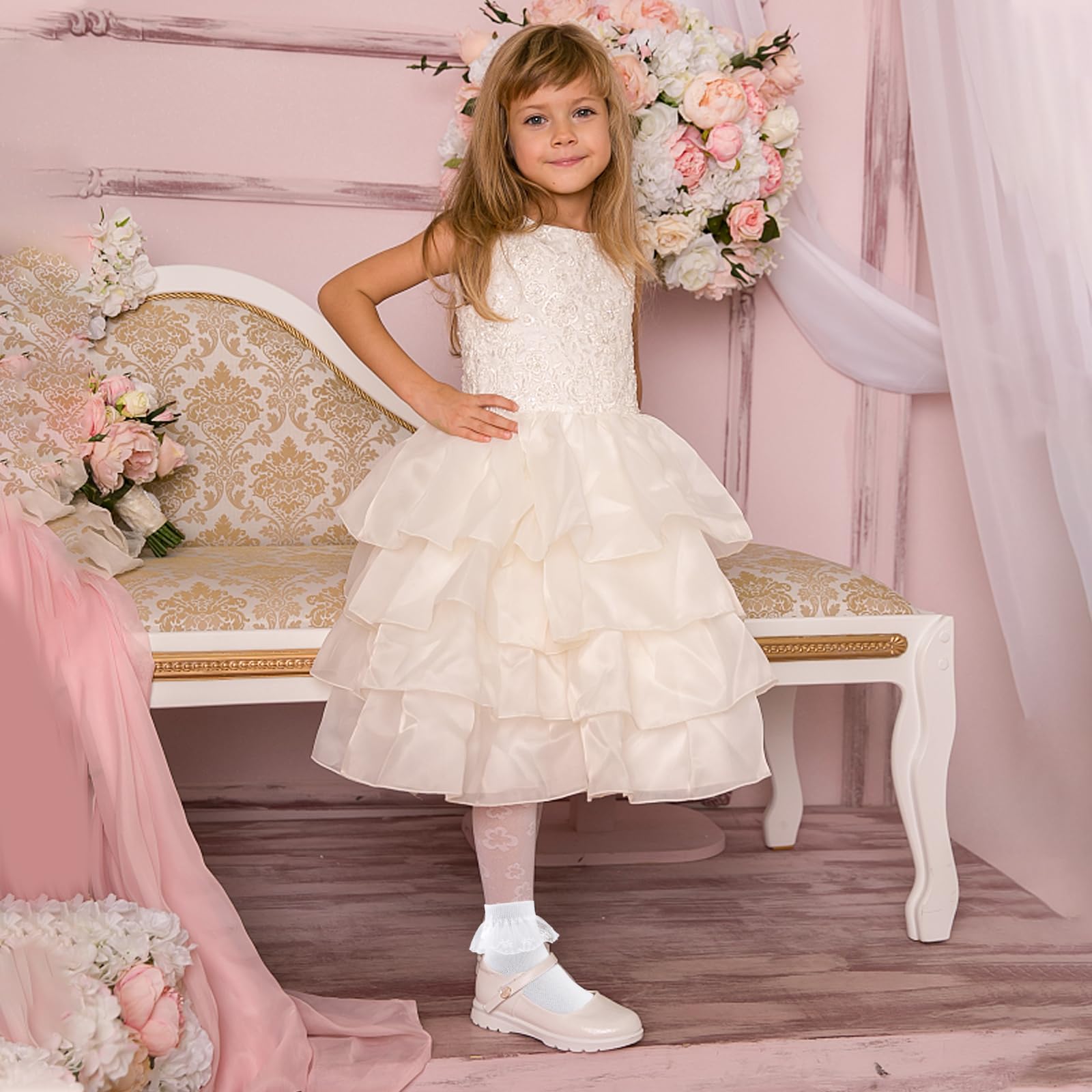 DIVINA VITAE 3 Pack Girls White Lace Frilly Ankle Socks with Bows - Thin Cotton Dress Socks for School, Party & Everyday Wear - Cute Fashion Socks for Toddler and Teen Girls