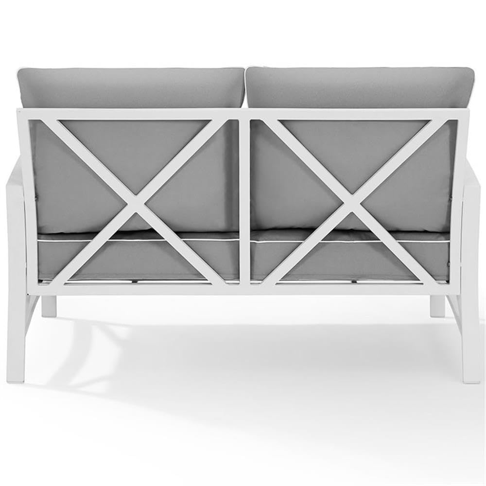 Gray and White Traditional Patio Loveseat - Outdoor Garden Furniture for Relaxing in Backyard, Porch or Balcony