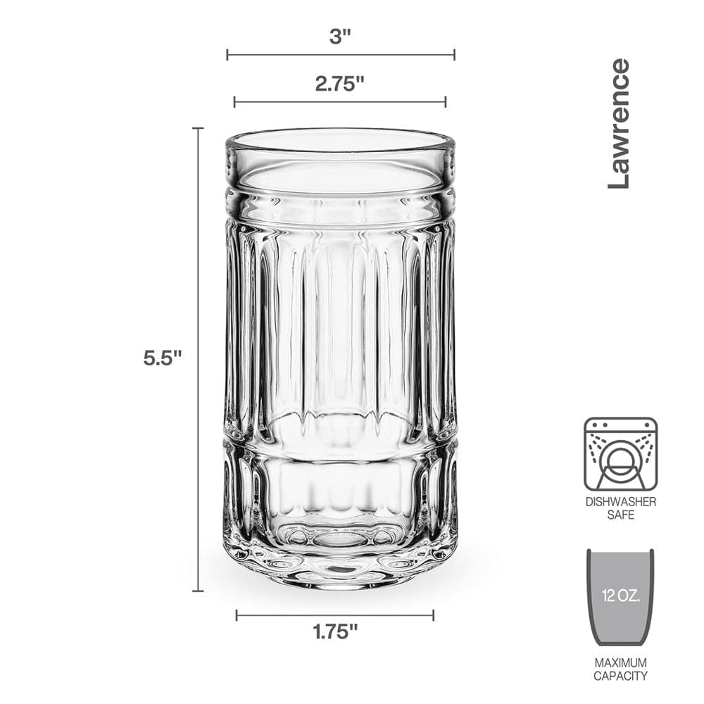 Premium Lawrence Set of 4 Highball Glasses - 16oz Crystal Clear Bar Glasses for Cocktails, Whiskey, Iced Tea & Entertaining - Durable Lead-Free Glassware for Home Bar, Parties & Gifts