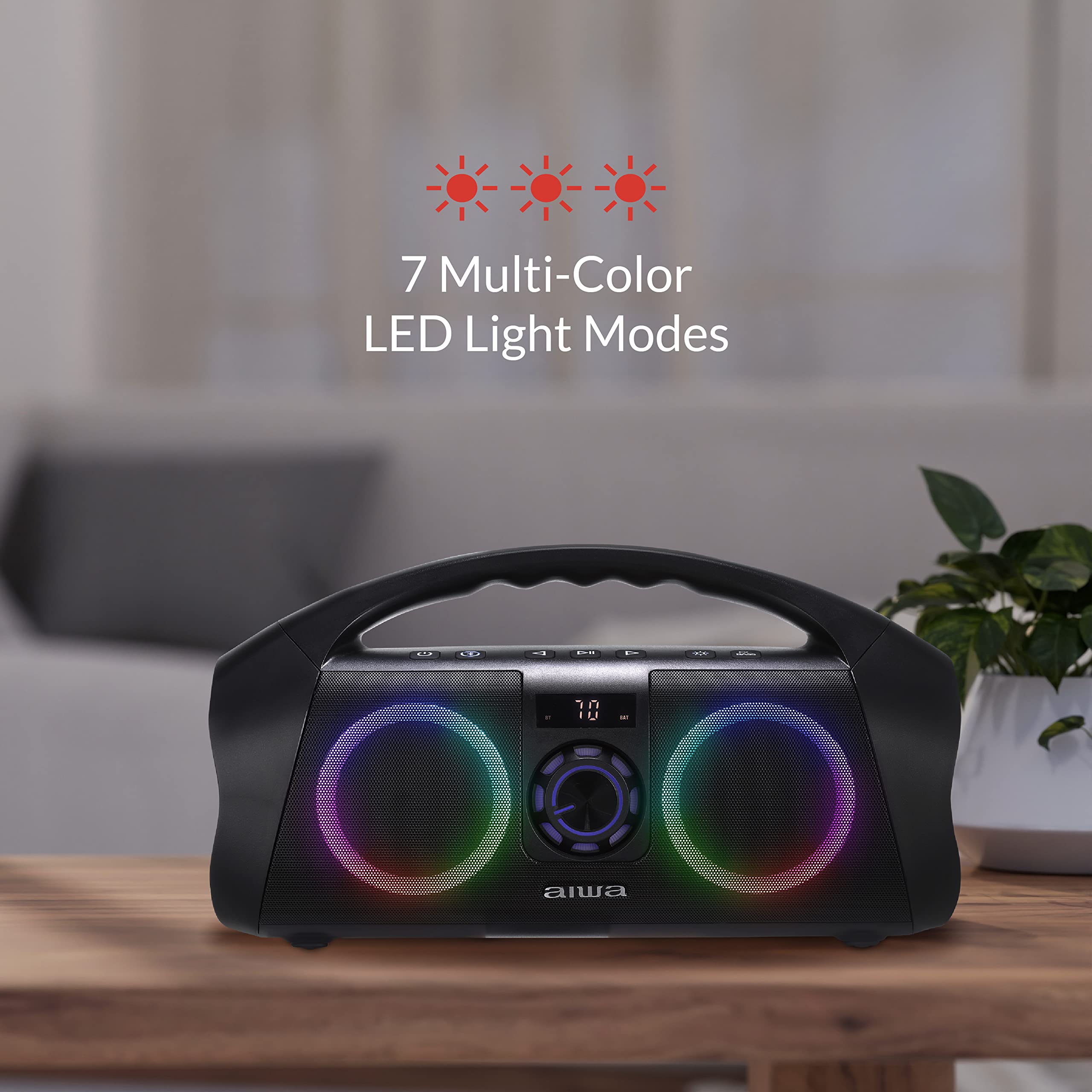 AIWA Waterproof Bluetooth Boombox Speaker - Portable Wireless Speaker with LED Lights, Digital Display, AUX Input & 15H Playtime - Perfect for Pool Parties, Beach Outings & Outdoor Adventures