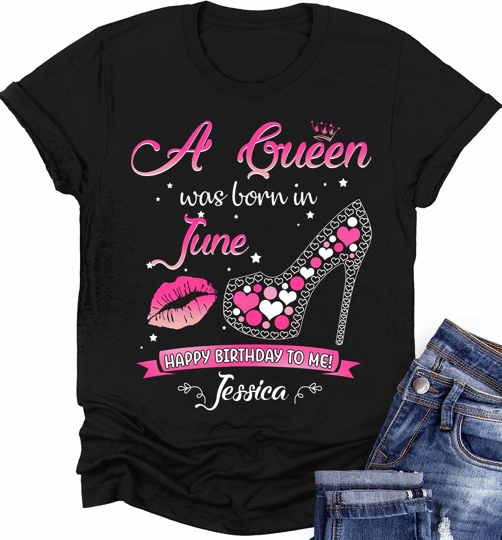 Queen Born in June Birthday T-Shirt for Women - Fun Multicolor Graphic Tee for Summer Parties & Casual Outfits