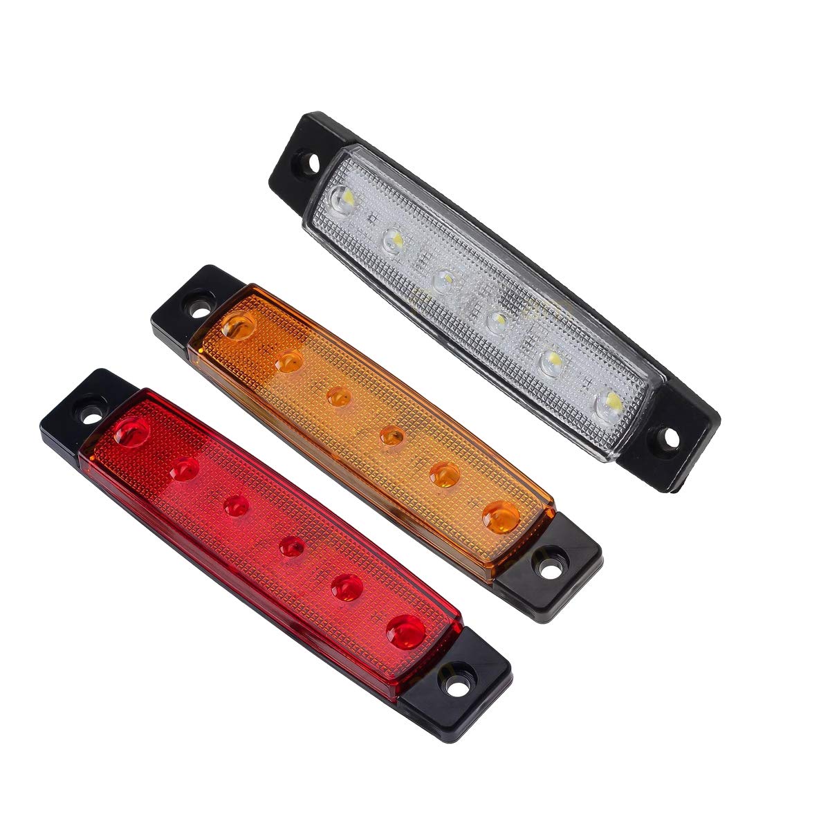 White Red Amber LED Side Marker Lights - 6 LED 2835 SMD Clearance Lamps for Trucks, Trailers, RVs, Campers, Pickups, Tractors, SUVs & Boats - 12V DC Shockproof (Pack of 30) - Perfect for Night Driving Safety & Vehicle Visibility