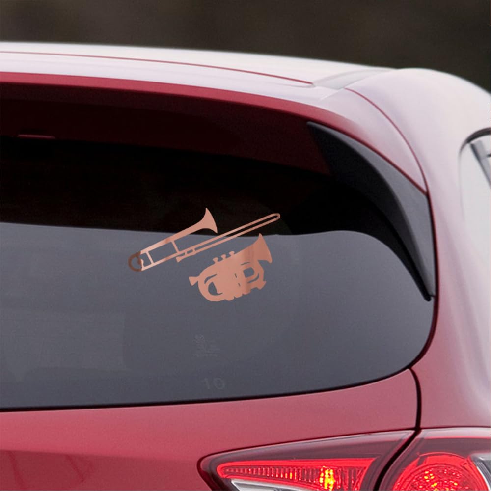 Premium Rose Gold Baritone Trombone Vinyl Decal Stickers (Set of 2) - Waterproof, Durable for Laptop, Phone, Helmet, Car, Mug, Wall Decor | Perfect for Musicians, Band Members & Music Lovers' Accessories