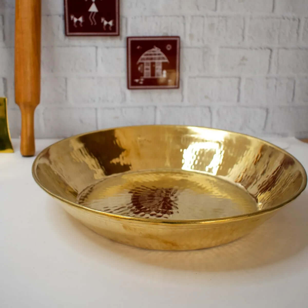 Premium Solid Brass Paraat Large Bowl - Untinned Traditional Indian Cooking Utensil for Serving, Mixing & Tempering - Ideal for Restaurants, Home Kitchens & Festive Occasions