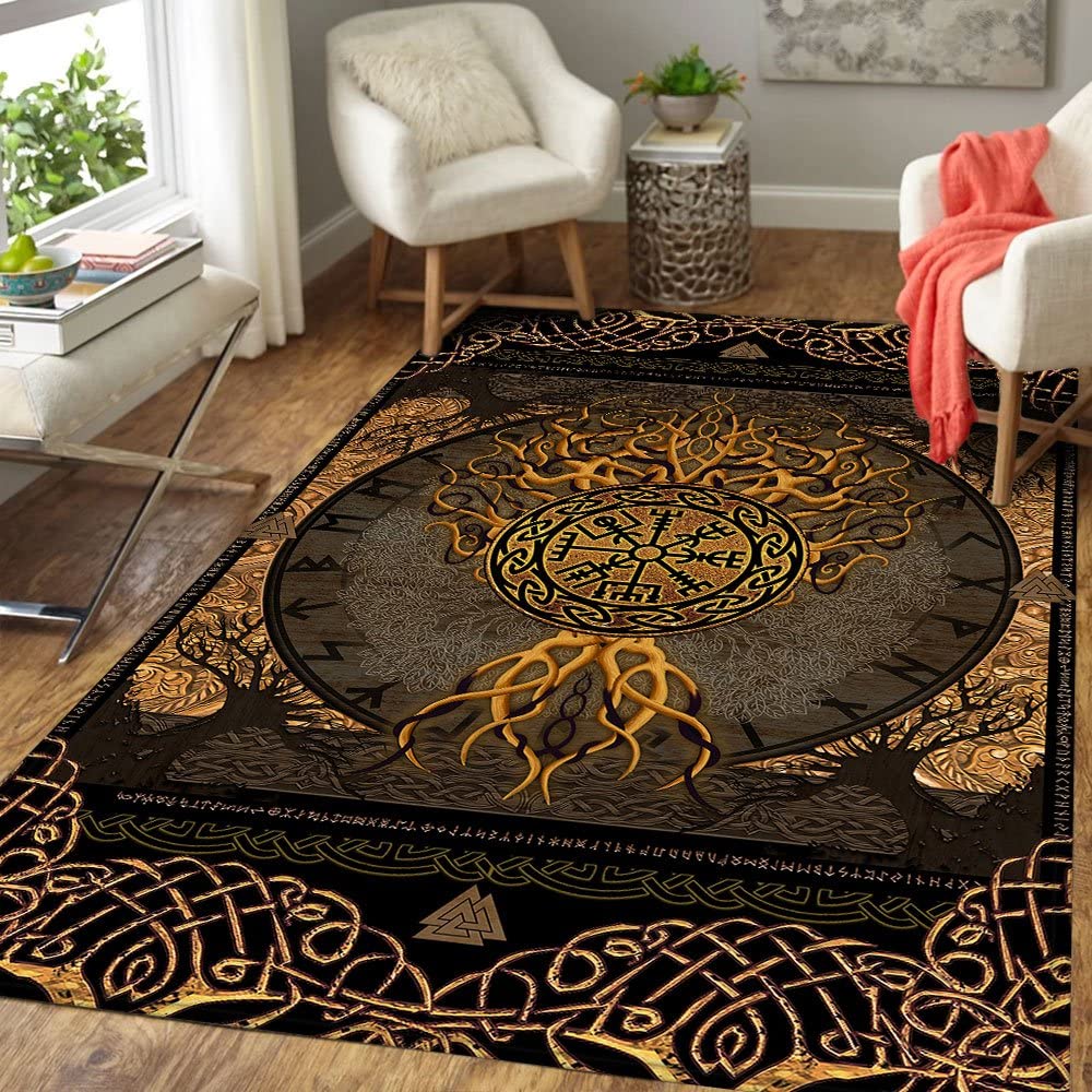 Viking Tree of Life Norse Decor Area Rug - 4x6 Feet Non-Slip Living Room Rug for Bedroom, Dining Room, Office - Perfect Viking Gifts for Men & Home Aesthetic Decor