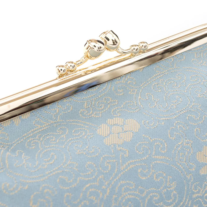 Authentic Kyoto Nishijin Small Pouch - Blue Chrysanthemum & Peony Floral Design | Japanese Handmade Cosmetic & Makeup Bag | Perfect for Travel, Gift & Daily Essentials Storage