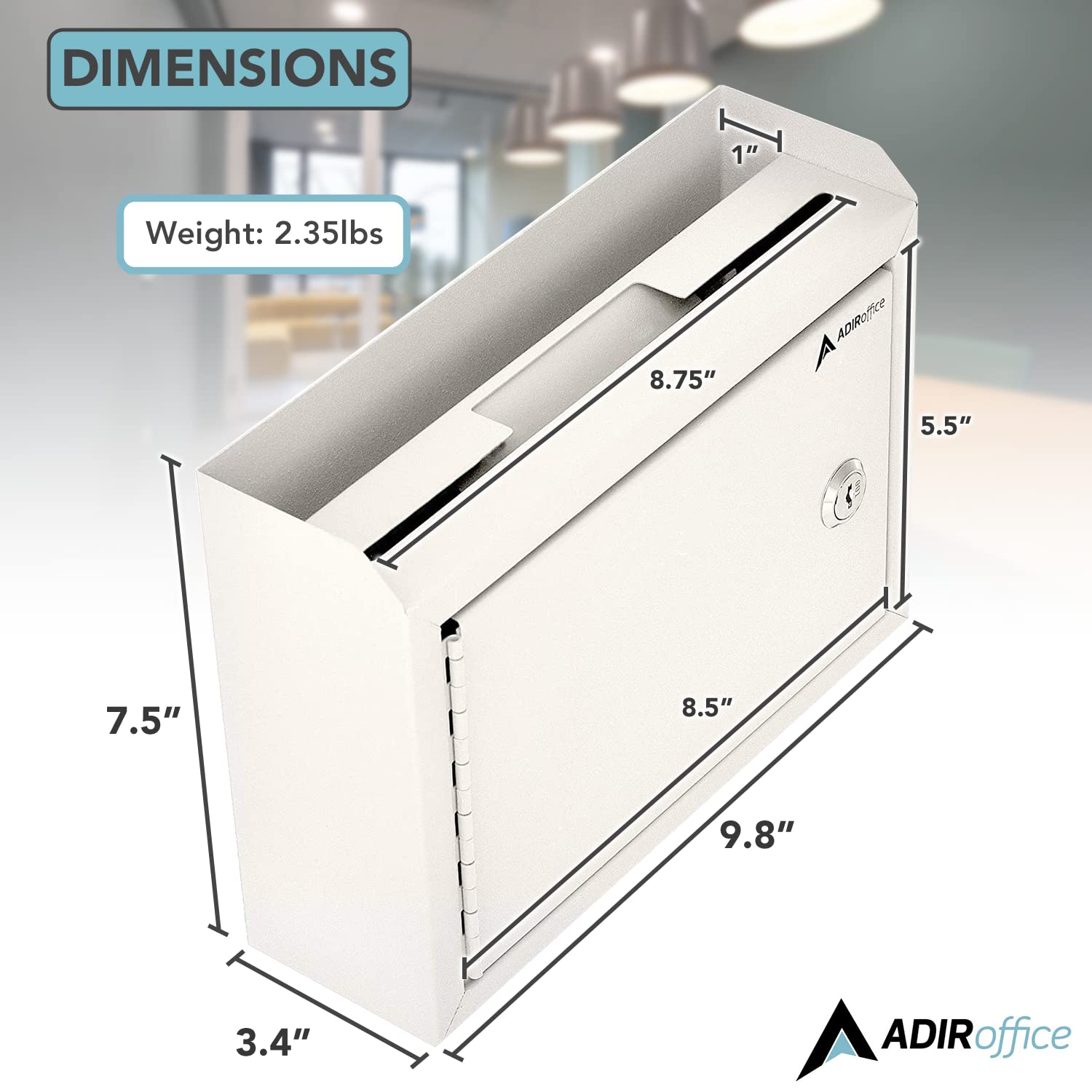 Adir Corp. Wall Mountable Steel Suggestion Box with Lock - Heavy Duty Key Lock Security Box for Donations, Collections, Ballots & Documents (9.75x7x3 Inches, White) - Ideal for Offices, Schools, Retail Stores & Public Spaces