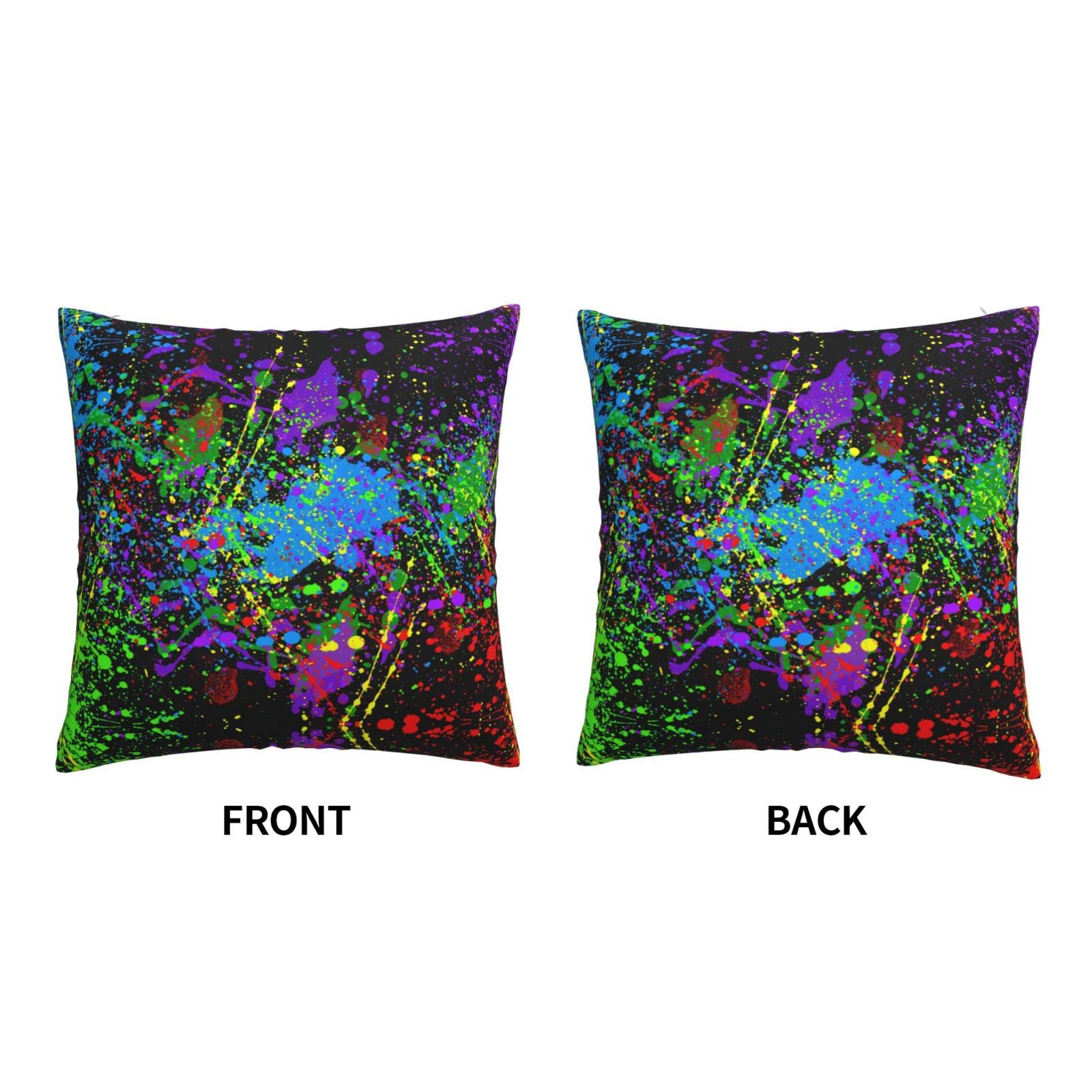 Glow in The Dark Splatter Neon Throw Pillow Covers - 18x18 Inch Square Decorative Pillowcases for Couch, Sofa & Bed - Double-Sided Pattern Home Decor - Perfect for Living Room, Bedroom & Dorm Room Aesthetic
