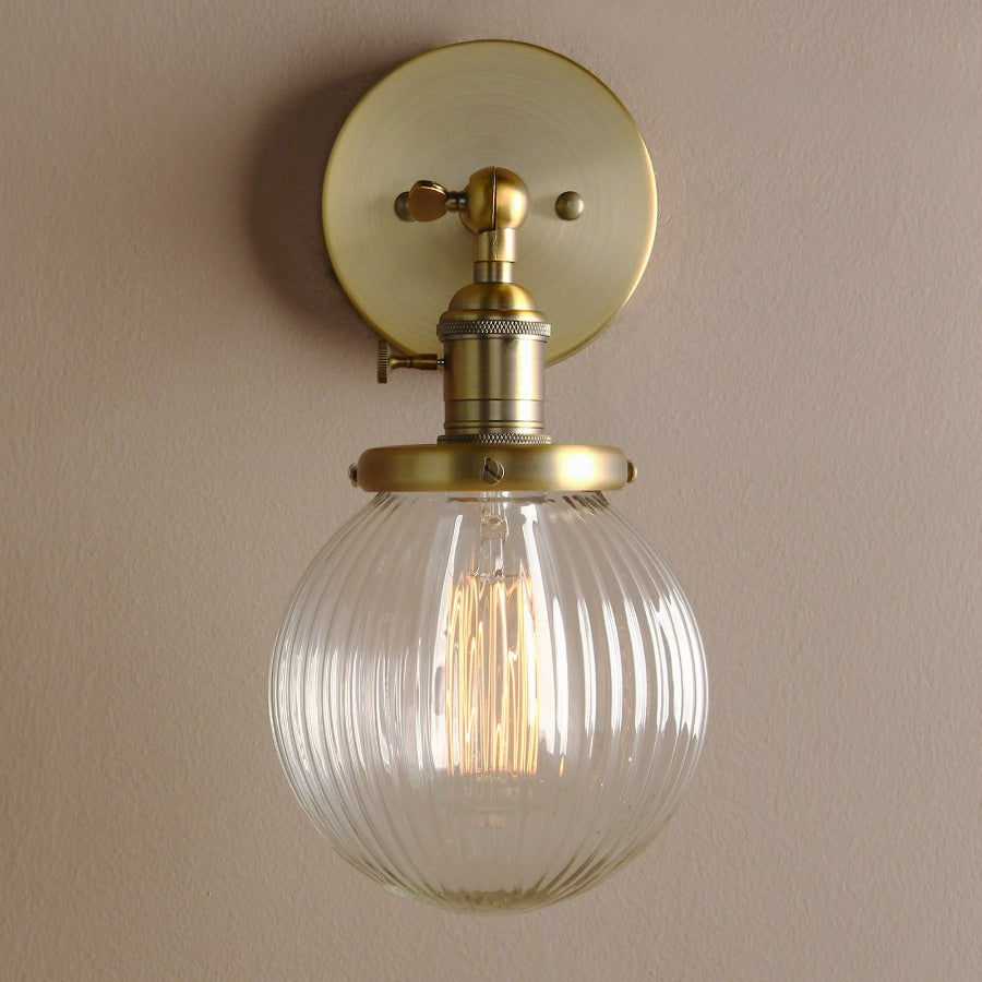 Textured Glass Globe Wall Sconce - Modern Boho Lighting Fixture for Bedroom, Living Room & Hallway Decor