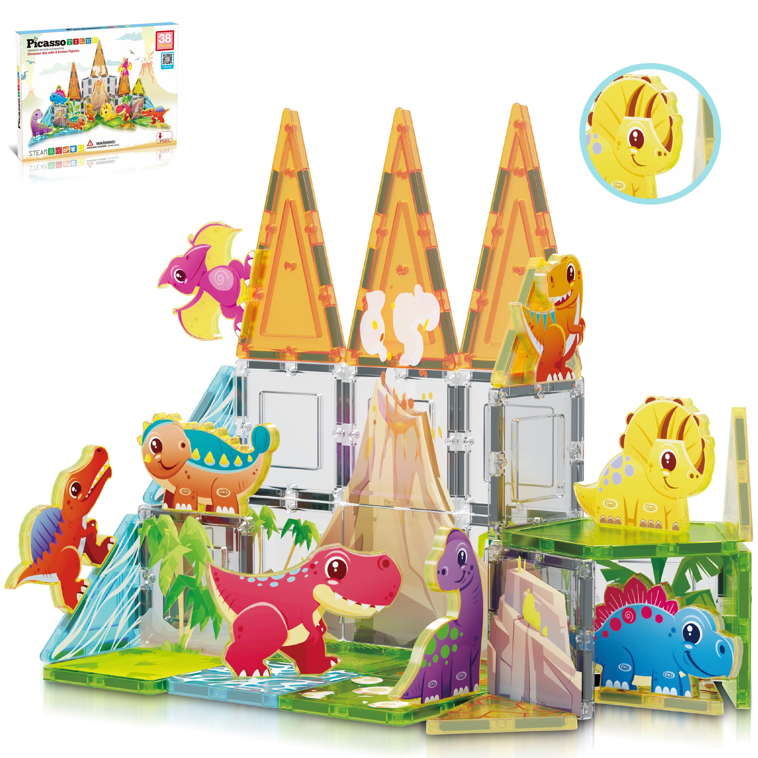 PicassoTiles Magnetic Blocks Dinosaur Set - STEM Toys for Toddlers 3+ | Play & Learn