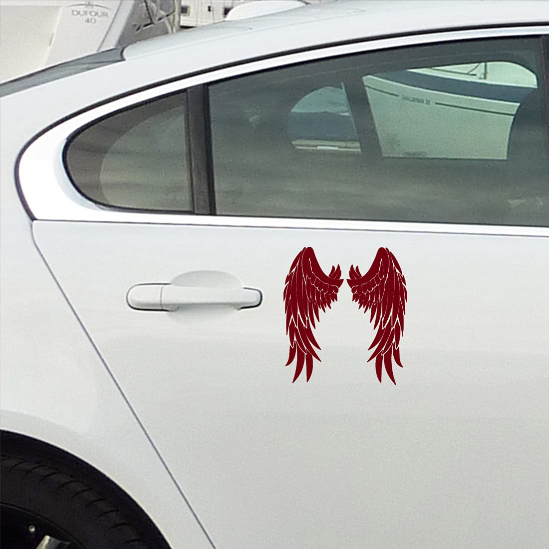 Premium Waterproof Vinyl Decal Stickers (Set of 2) - Saint Wings Lovely 1 Burgundy Design for Laptop, Phone, Helmet, Car, Window, Bumper, Mug, Cup, Door & Wall - Perfect for Personalizing Gadgets, Vehicles and Home Decor