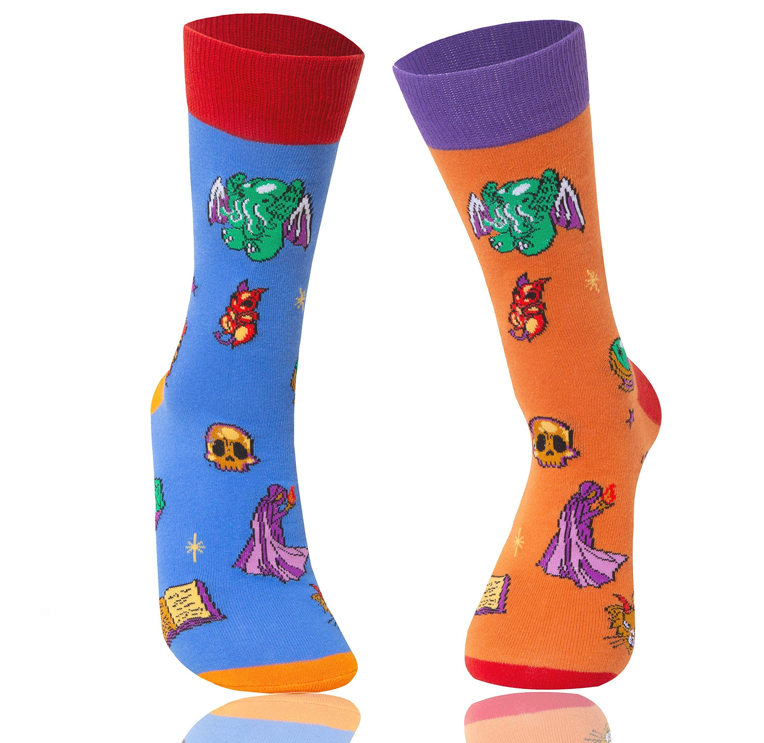 **Cthulhu & D&D Themed Funny Gamer Socks Set - Novelty Crew Socks for Men & Women (2 Pairs) - Perfect for Cosplay, Gaming & Geek Gifts**