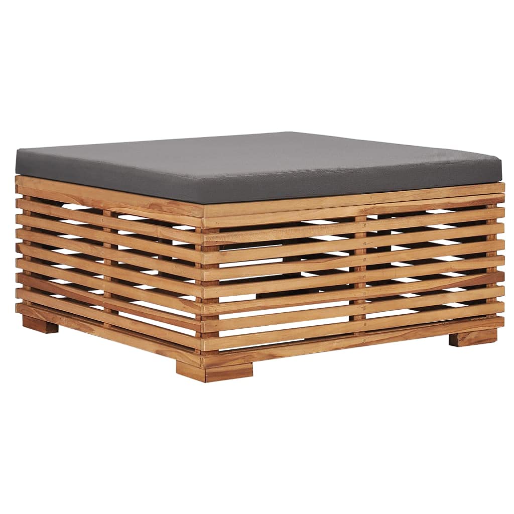 Premium Outdoor Garden Footrest with Gray Cushion - Solid Teak Wood Patio Conversation Set for Backyard, Balcony & Terrace - Perfect for Relaxing, Lounging & Outdoor Entertaining