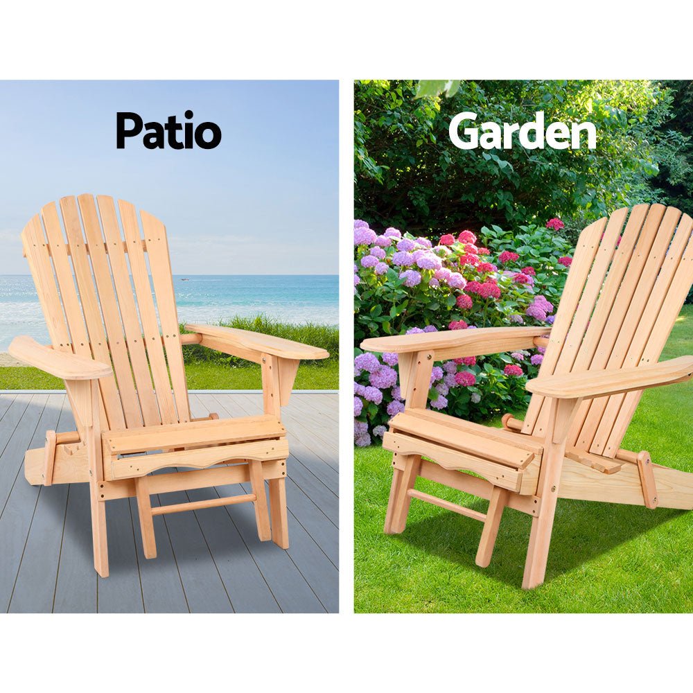 2-Piece Adirondack Outdoor Chairs Set - Natural Wood Patio Sun Loungers for Garden, Backyard, Poolside & Beach Relaxation