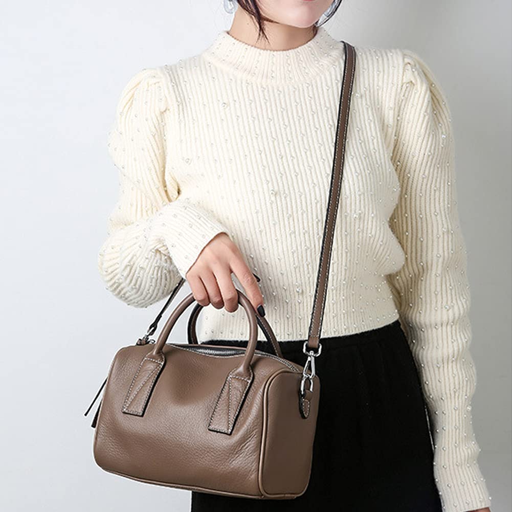 ROUROU Genuine Leather Boston Bag for Women - Large Capacity Top Handle Satchel Shoulder Bag & Crossbody Purse | Perfect for Work, Travel & Everyday Use