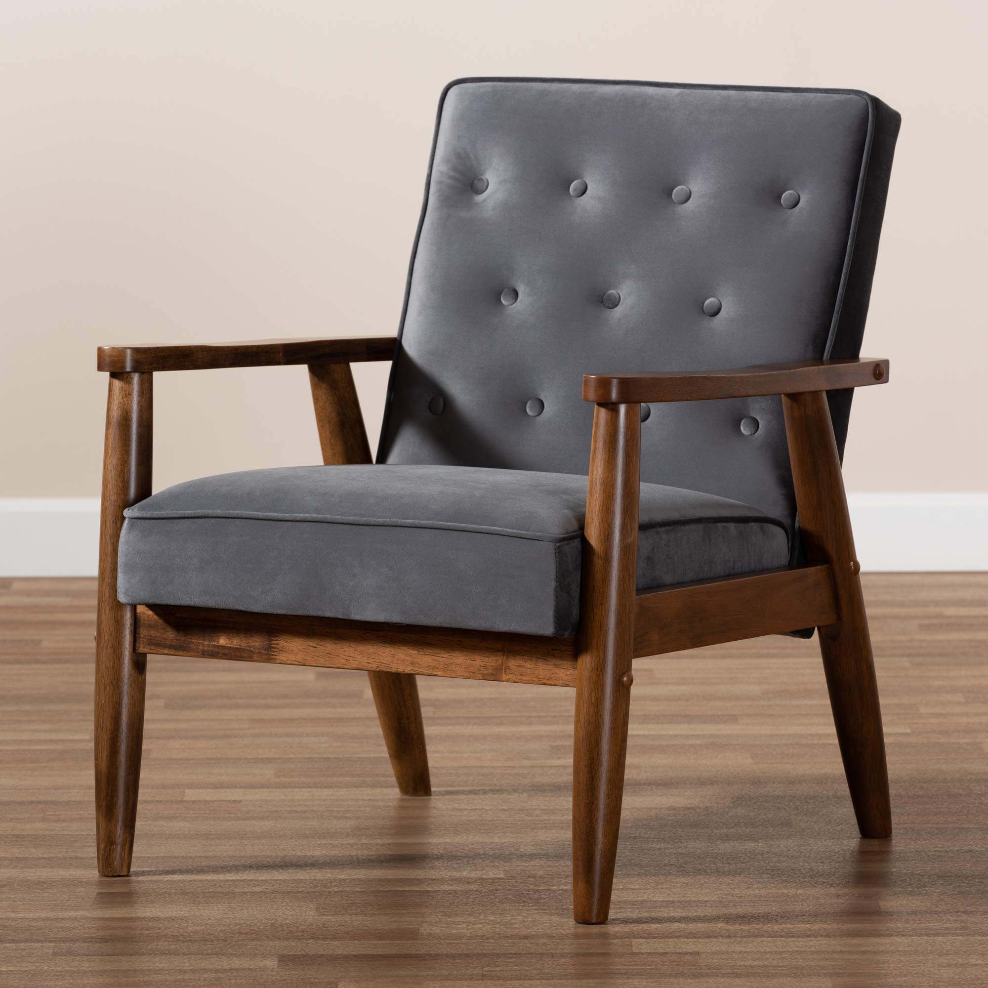 Baxton Studio Modern Office Chairs - Grey & Brown Upholstered Ergonomic Desk Chairs for Home & Office Workspace