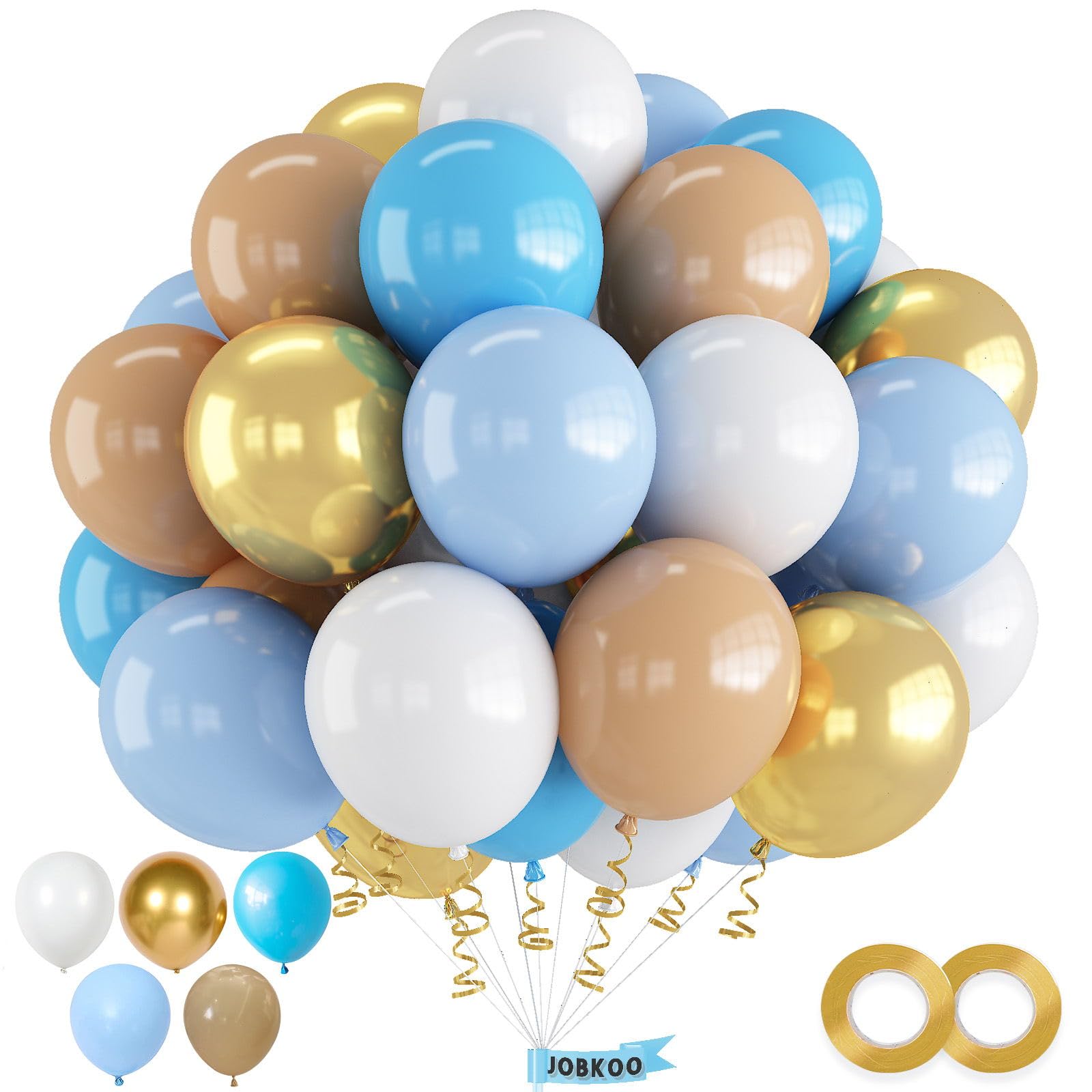 60 Pcs Light Blue, White & Gold Balloons Set - Baby Blue, Nude & Metallic Gold Balloons for Teddy Bear Theme Birthday Party Decor | Perfect for Kids' Parties, Baby Showers & Gender Reveals