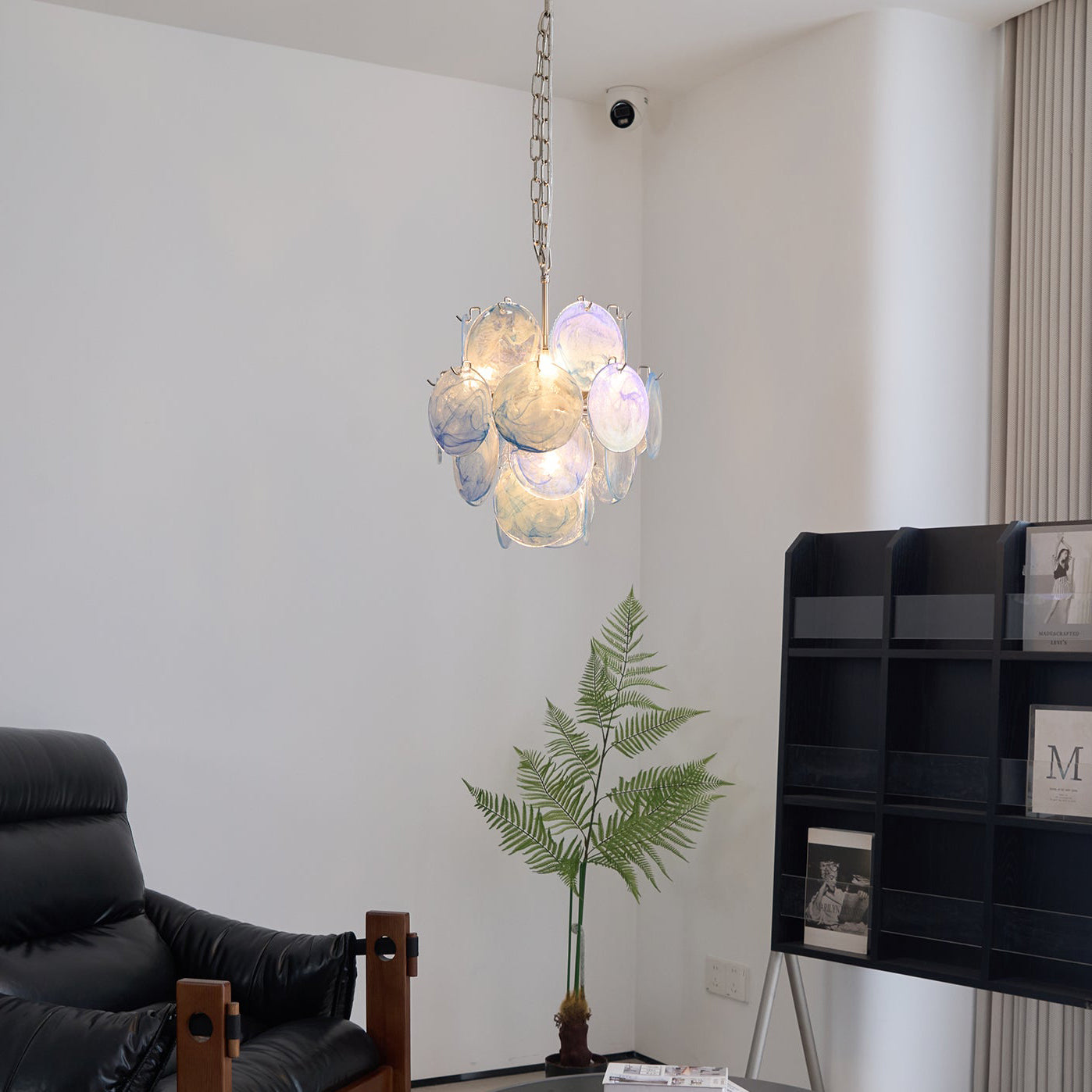 Blue Murano Glass Disc Chandelier - Elegant Venetian Style Ceiling Light Fixture for Dining Room, Living Room & Bedroom Decor