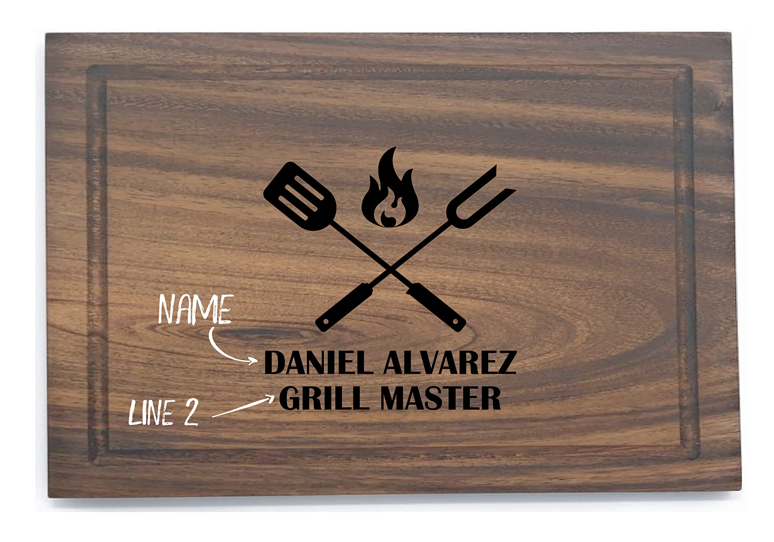 Personalized Handmade Parota Wood Cutting Board - Custom Engraved BBQ, Charcuterie & Chopping Board - XL Grill Master 3 Design - Perfect for Outdoor Cooking, Kitchen Prep & Entertaining Gifts