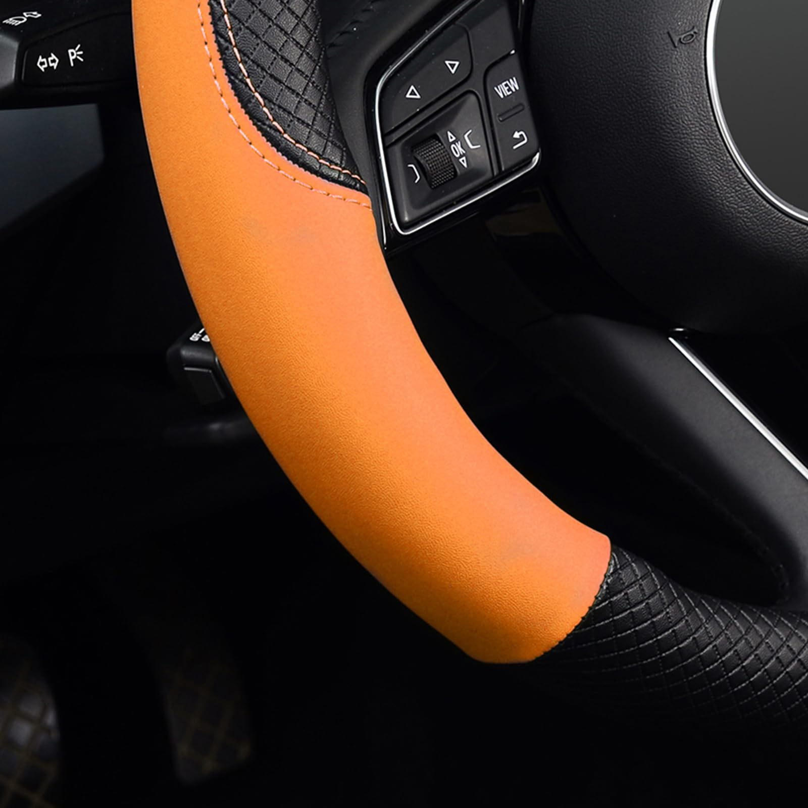 LABBYWAY Universal 15 Inch Microfiber Leather Steering Wheel Cover - Non-Slip Grip, Durable Car Wheel Protector (Orange) | Perfect for Daily Commuting & Long Road Trips