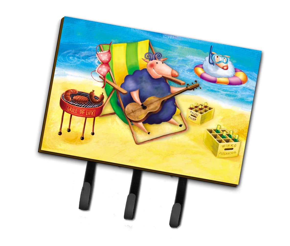 Caroline's Treasures Pig Sunbathing on Beach Wall Hook - Key Holder, Coat Rack & Leash Hanger for Home, Kitchen, Entryway | Decorative Wall Mount Organizer for Keys, Towels, Aprons & Pet Accessories
