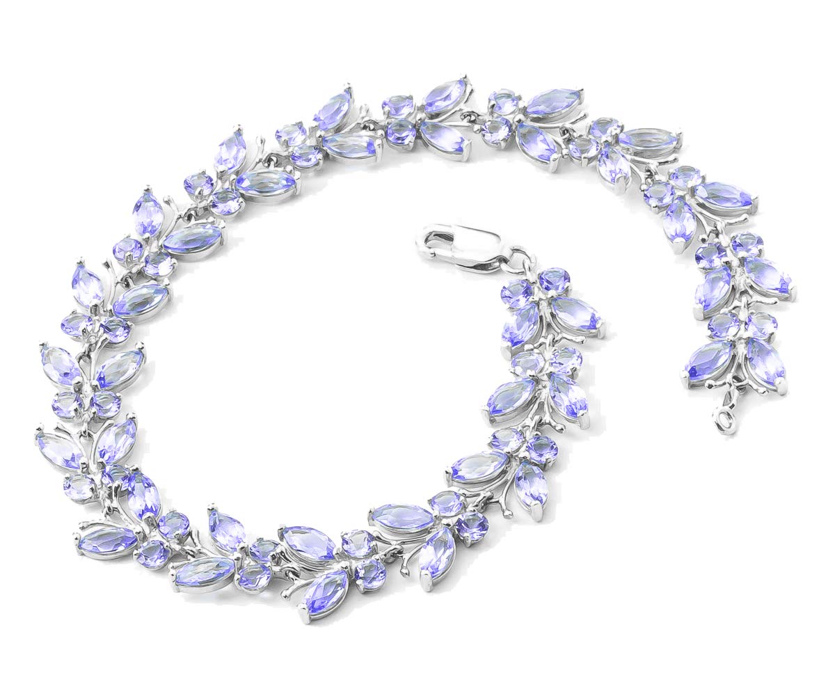 14K Solid White Gold Butterfly Bracelet with 7.8 CTW Tanzanite & Galaxy Gold GG - Elegant Jewelry for Women, Perfect Gift for Anniversary, Birthday & Special Occasions