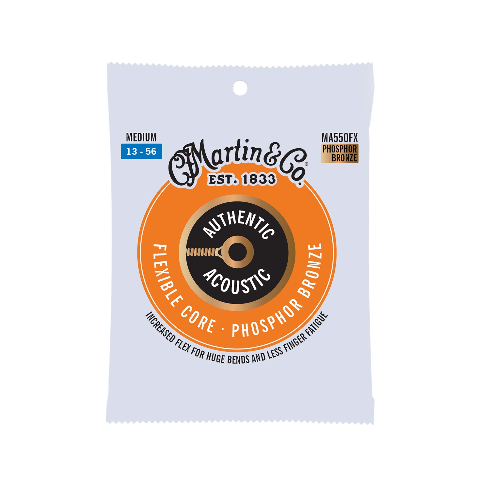Martin MA550FX Authentic Acoustic Guitar Strings - 92/8 Phosphor Bronze Flexible Core for Warm Tone | Perfect for Folk, Country & Fingerstyle Playing