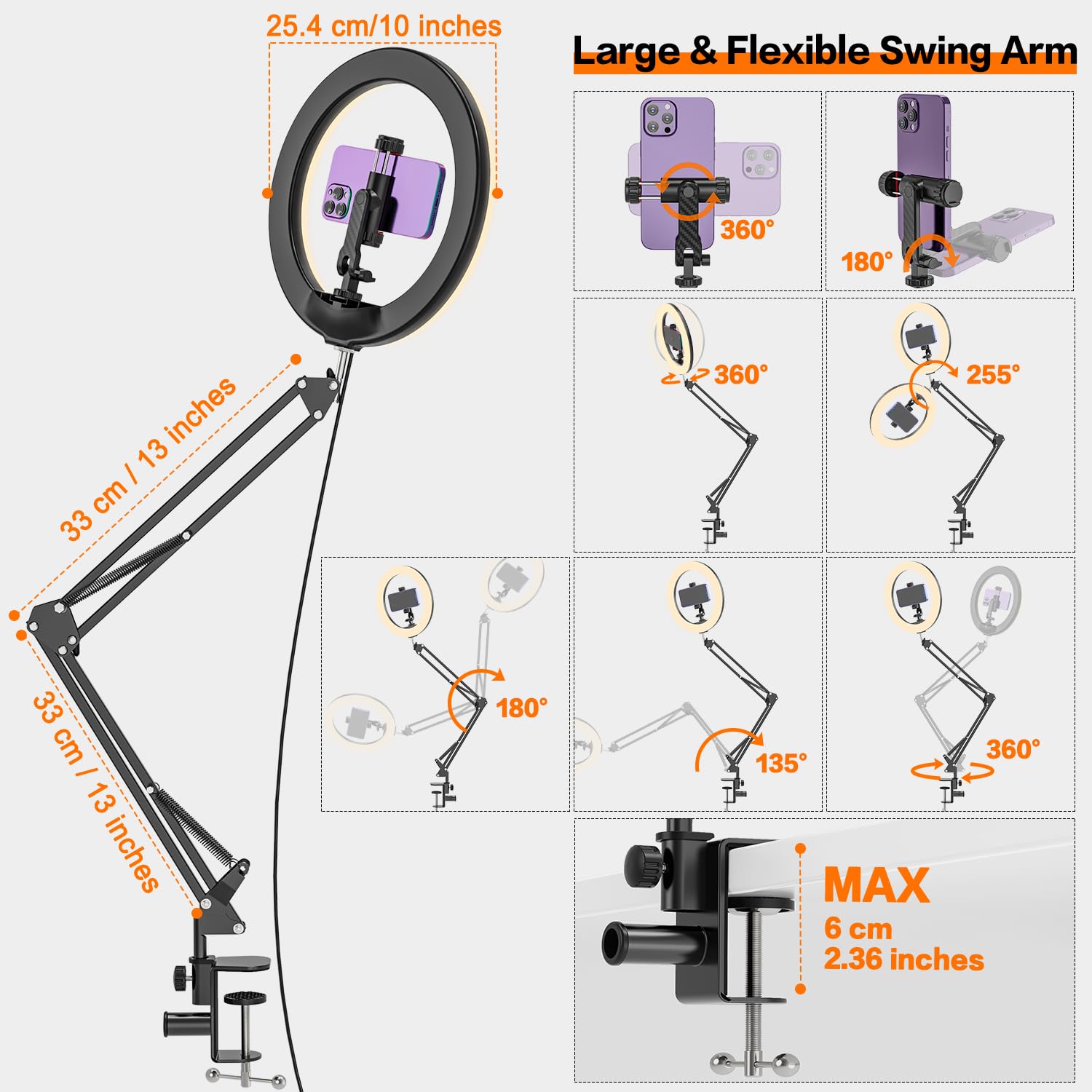 Jubor 10 Inch Ring Light with Tripod Stand & Phone Holder - 3 Color Modes & 10 Brightness Levels - Perfect for YouTube Videos, TikTok Content, Selfie Photography & Live Streaming (Ideal for Home Studio, Beauty Makeup & Product Photography)