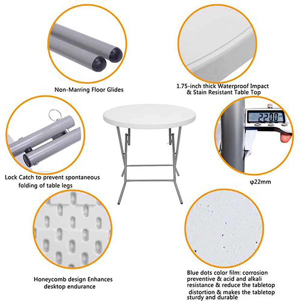 32 Inch Round Folding Table with Chairs - Heavy Duty 881.85Lb Capacity, Fold-in-Half Design with Carrying Handle & 4 Steel Feet - Perfect for Backyard, Garden, Beach, Picnic, Party, Camping & Outdoor Events (32in)