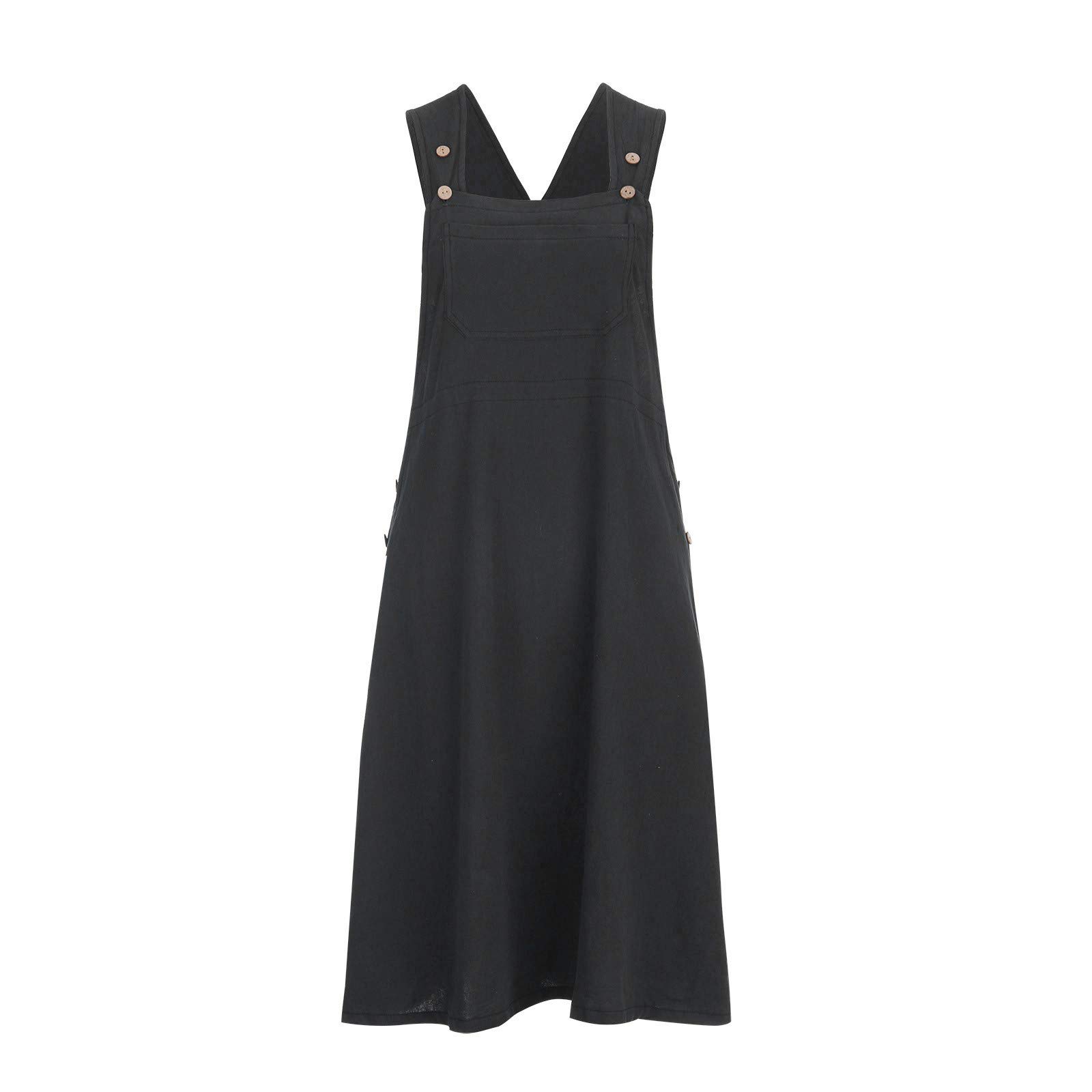**Giulot Women's Cotton Linen Jumpsuit - A-Line Overalls with Pockets, Long Pinafore Dress, Black, XX-Large | Casual Summer Outfit, Boho Chic Style for Beach, Travel & Everyday Wear**
