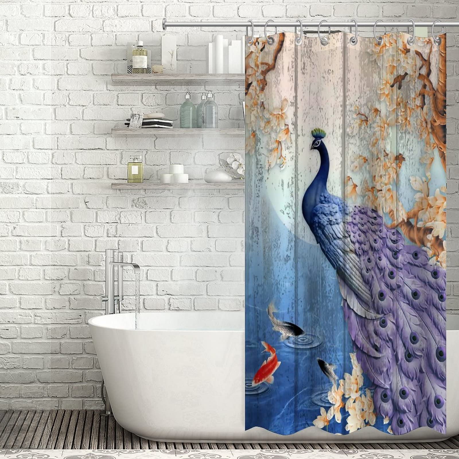Peacock Shower Curtain 36x72 Inch - Waterproof Bathroom Decor for Women & Girls - Elegant Birdcage Design for Home Spa
