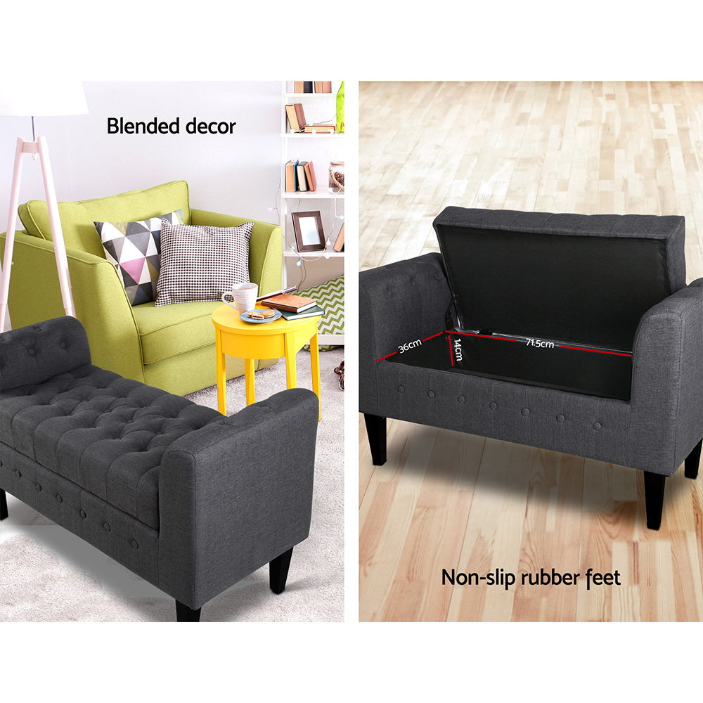 Grey Fabric Storage Ottoman - Foldable Footrest Stool with Hidden Compartment for Living Room, Bedroom & Home Organization