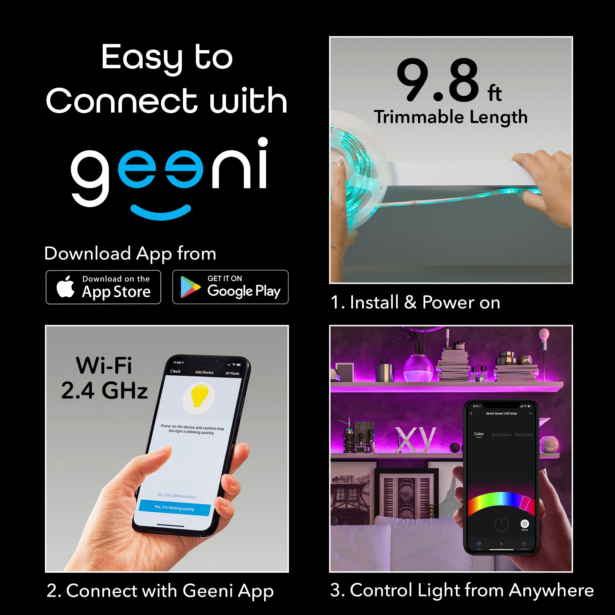 Geeni Prisma Strip 10 - 9.8 ft Smart LED Light Strip with App Control & Voice Assistant | Perfect for Bedroom, Kitchen, TV Backlighting