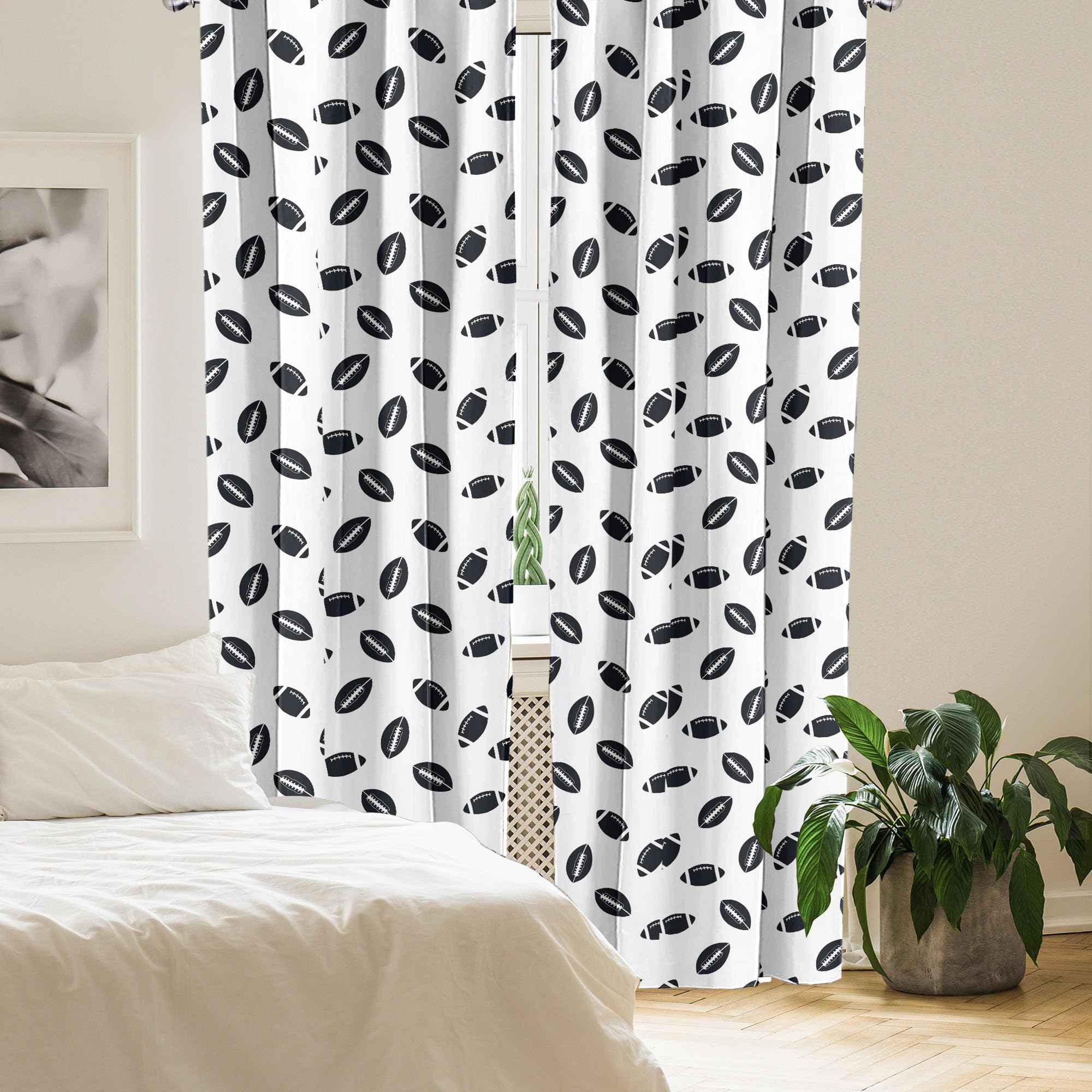 Ambesonne Black & White American Football Window Curtains Set of 2 - 28