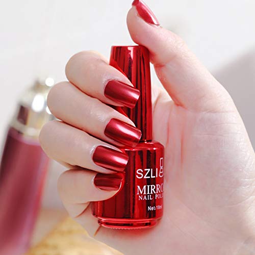 Topyuan 18ml Metallic Mirror Nail Polish - Silver Glitter Nail Varnish for Women, Mirror Effect Nail Art Polish for Parties, Weddings & Special Occasions