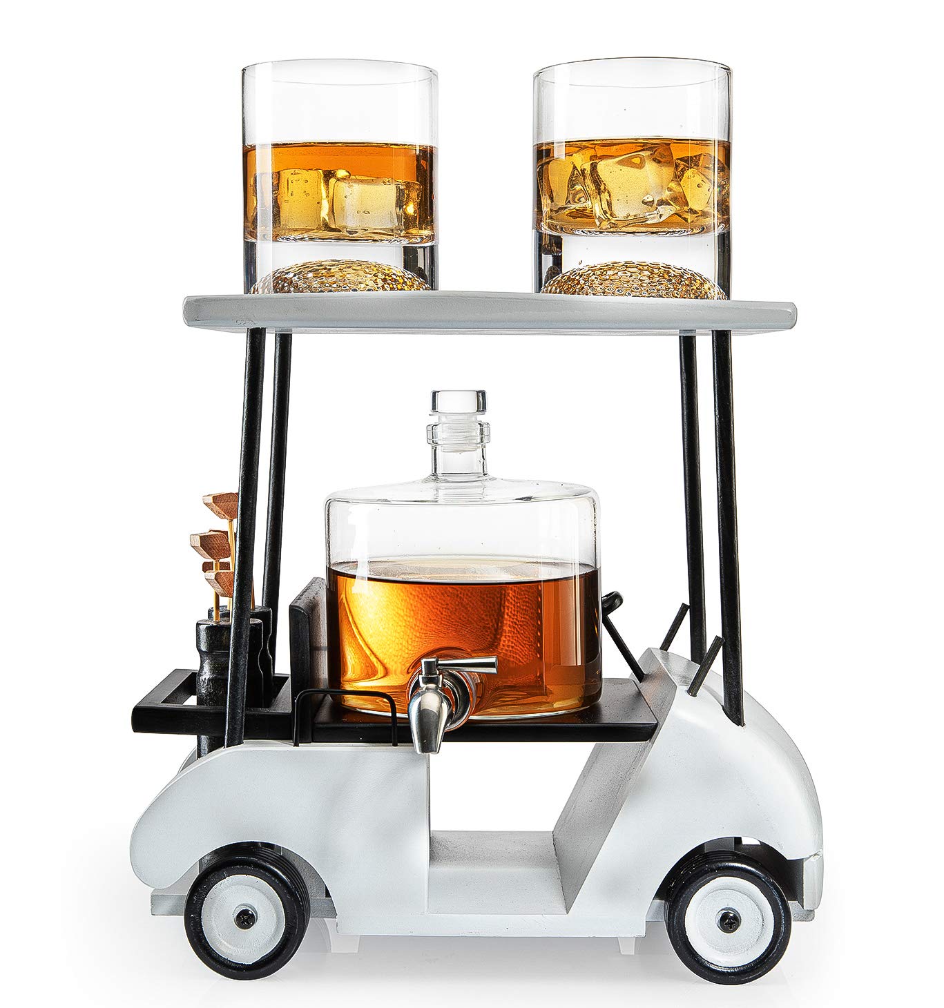 Golf Cart Whiskey Decanter Set with 2 Glasses - 850ml Replica Decanter & 8oz Glasses - Unique Golf Gifts for Men & Women - Perfect for Golf Enthusiasts, Home Bars & Special Occasions