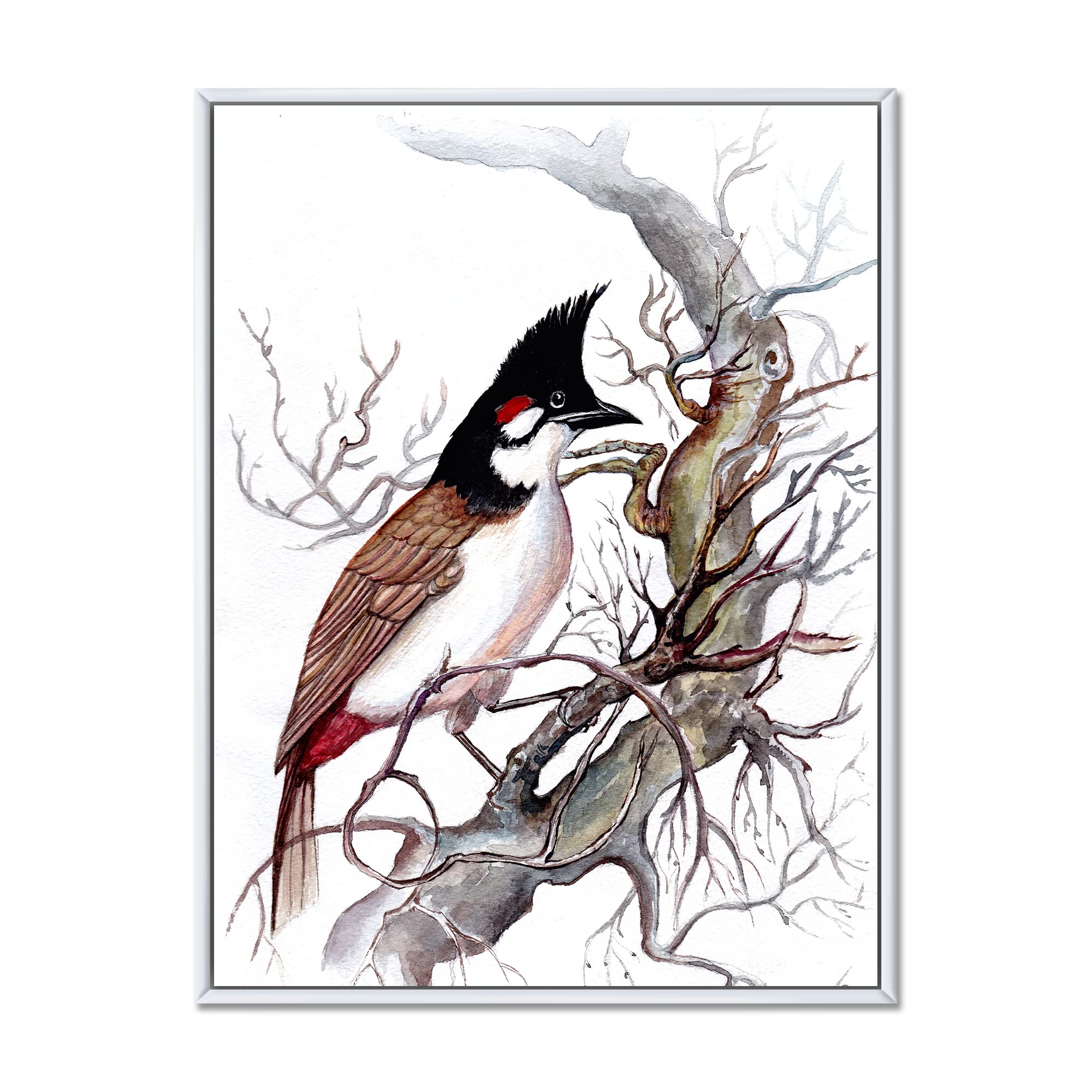 DesignQ Vintage Beautiful Bird on A Branch Canvas Wall Art Print - Traditional Framed Home Decor for Living Room, Bedroom & Office