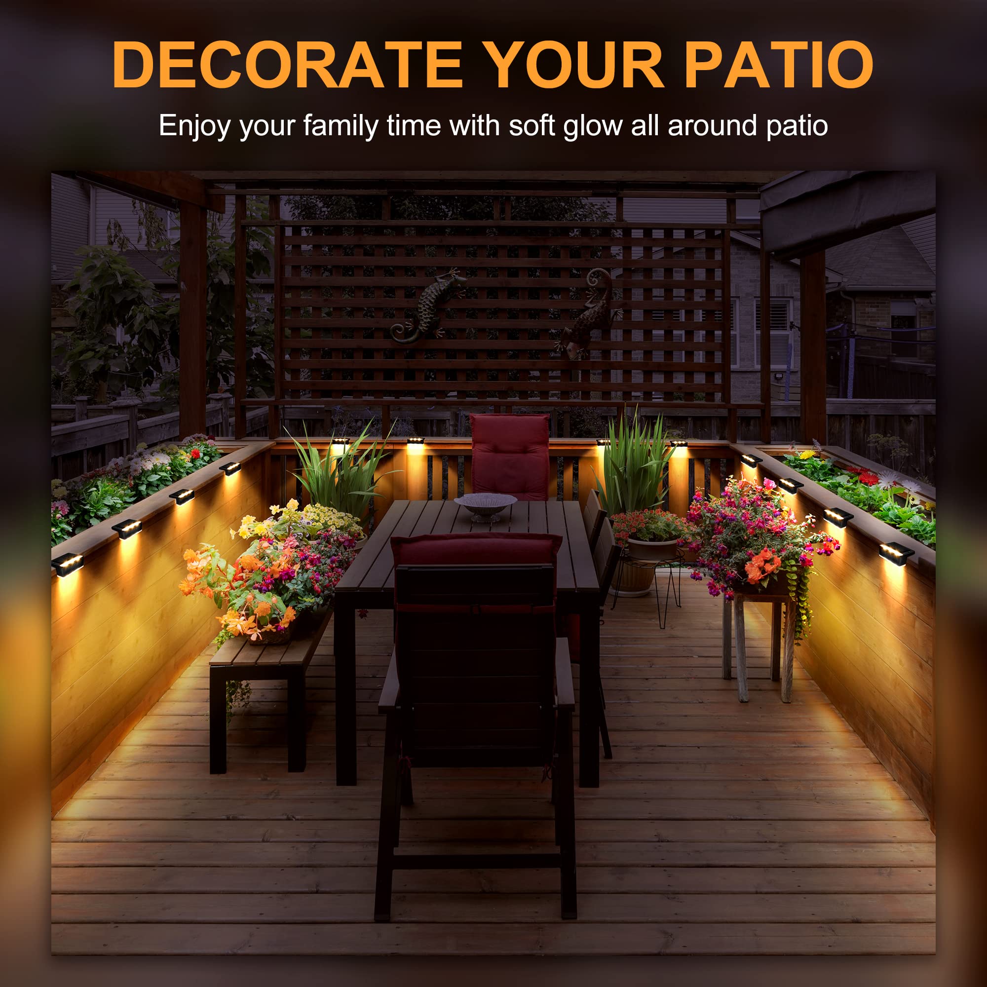 SOLPEX 16 Pack Solar Fence Lights - 6 LED Waterproof Outdoor Solar Lights for Deck, Stair, Porch, Balcony, Walkway, Garden, Yard, Patio & Pool Decor - Warm White IP65 Solar Powered Landscape Lighting - Perfect for Evening Outdoor Ambiance & Pathway Safety