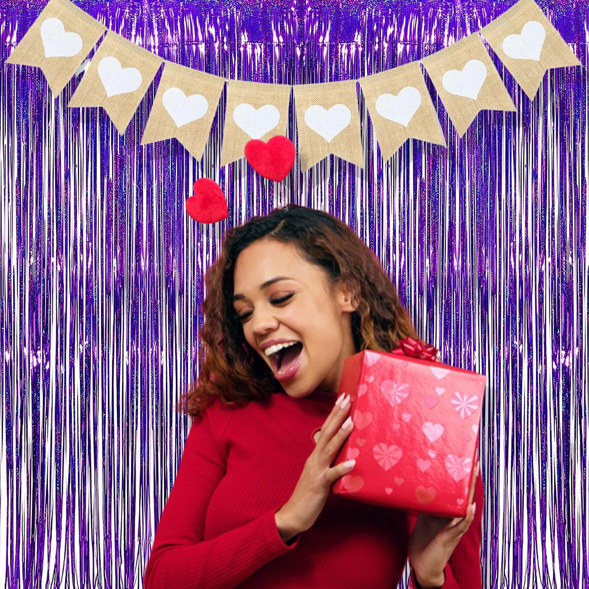 BRAVESHINE Purple Tinsel Foil Fringe Curtains - 2 Pack 3.2x8.2ft Metallic Party Decorations for Halloween, Birthday, Valentine's Day, Bridal Shower, Bachelorette, Anniversary & Engagement Parties | Photo Booth Backdrop, Room Decor, Event Supplies