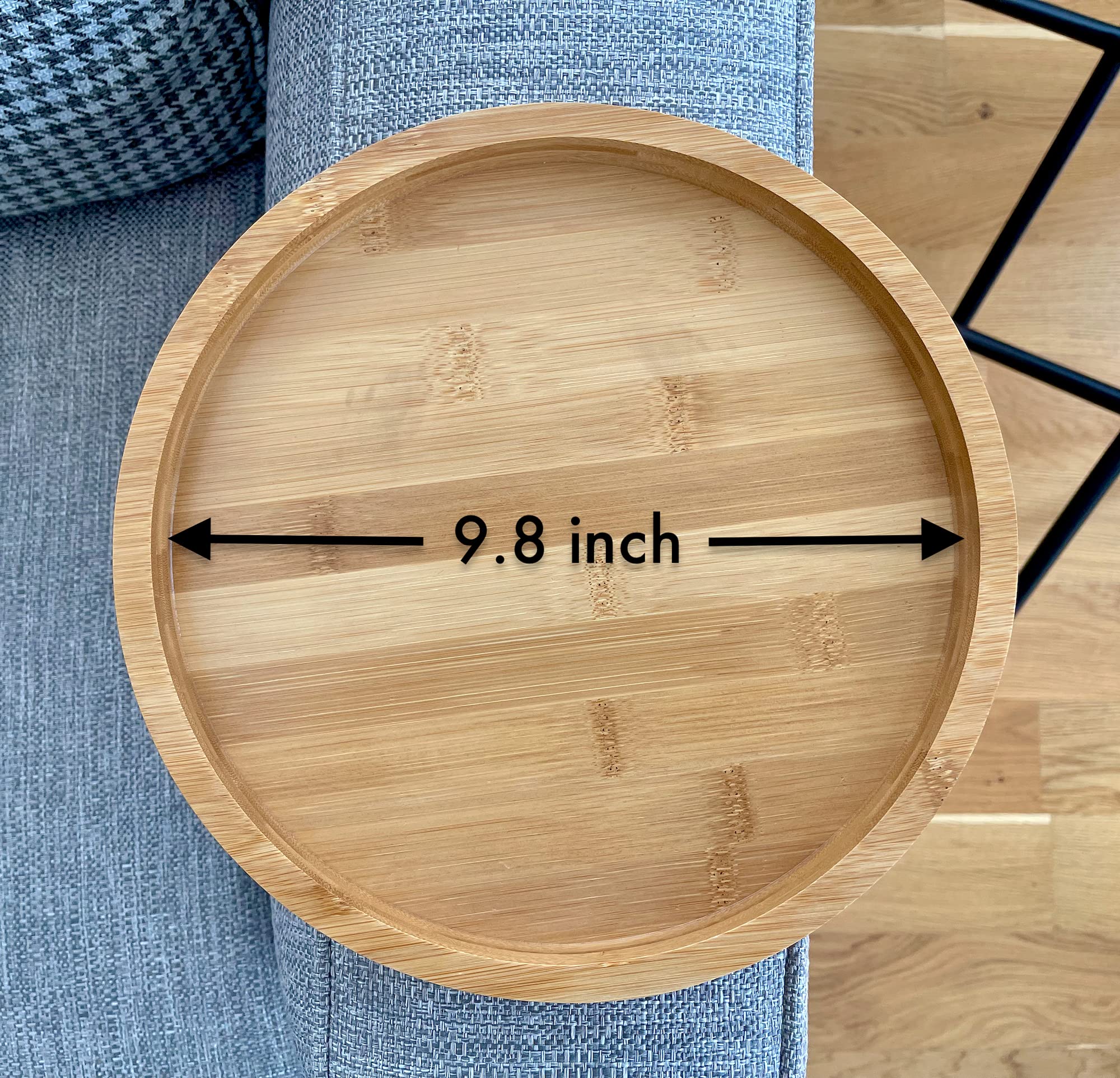 Natural Bamboo Clip-On Side Table - Round Sofa Armrest Tray for Remote, Phone, Drinks & Snacks | Perfect for Living Room, Bedroom & Small Spaces