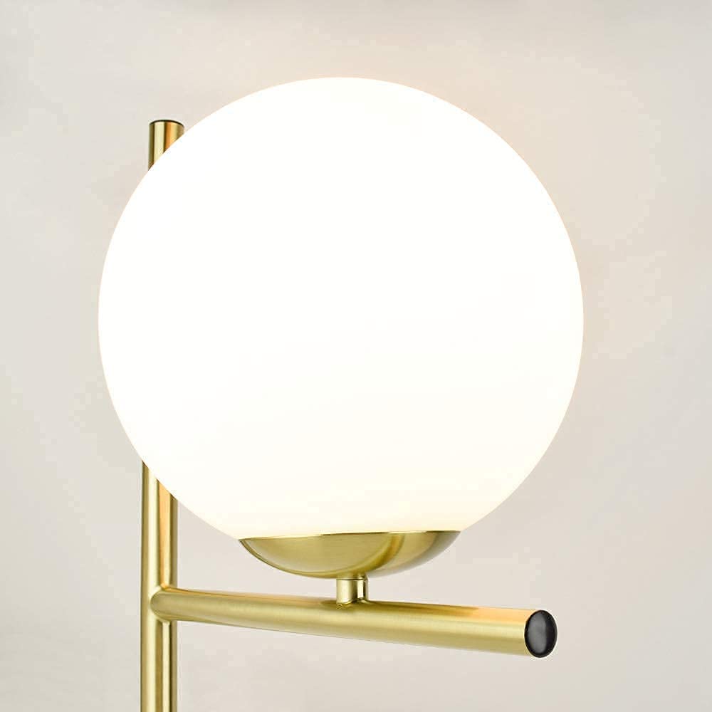 Modern Gold LED Floor Lamp with Frosted Glass Globe - 3000K Warm White Tall Standing Light with E27 Holder - Adjustable Reading Lamp for Living Room, Bedroom, Office - Creates Cozy Ambiance for Relaxing & Working (Bulb Included)