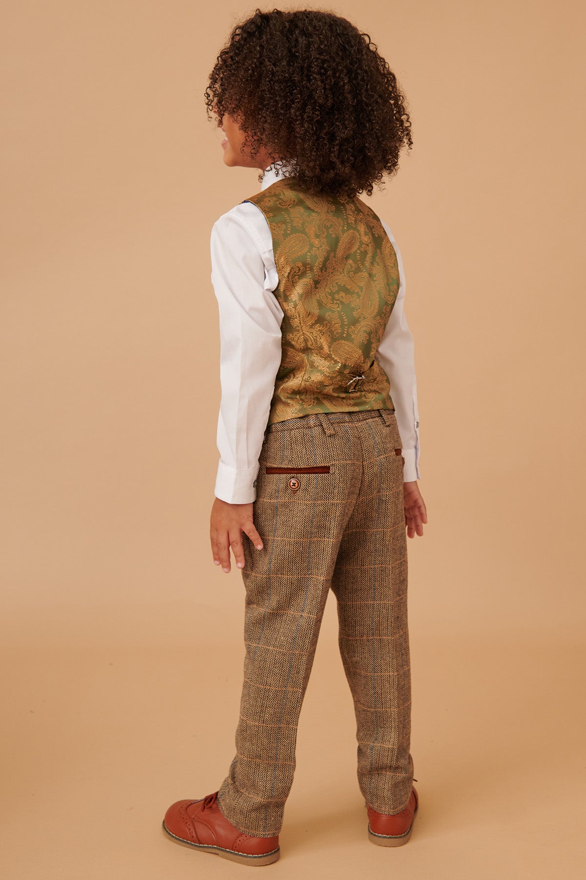 TED Children's Tan Tweed Check 3-Piece Suit for Boys | Formal Occasions, School Events & Family Photos