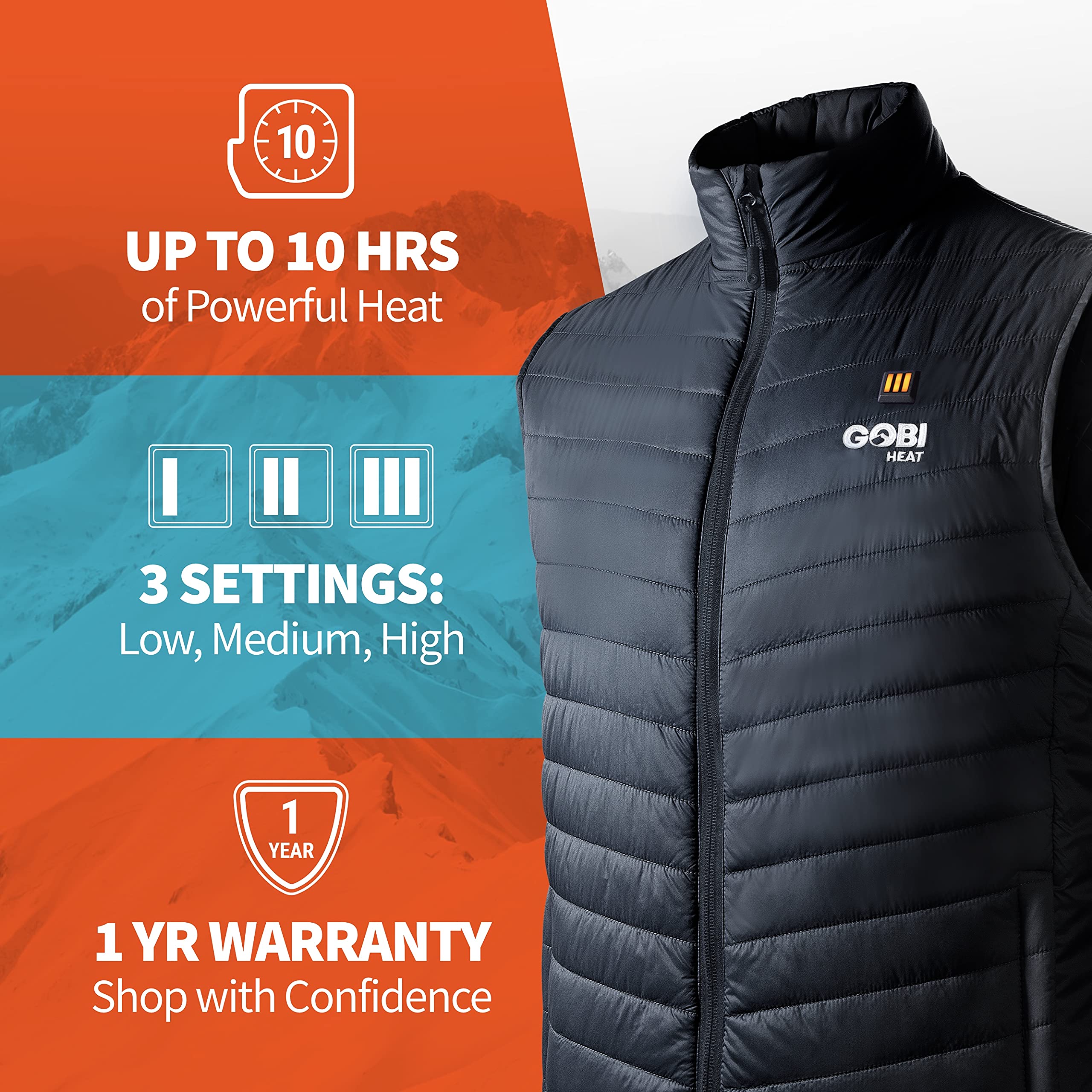 Dune Men's Heated Vest with Battery & Charger - 10 Hours Heating | Machine Washable | Winter Outdoor Activities, Hiking, Camping, and Cold Weather Wear