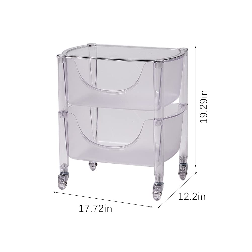 2-Tier Acrylic Rolling Cart with Wheels & Drawers - Mobile Storage Organizer for Home & Office