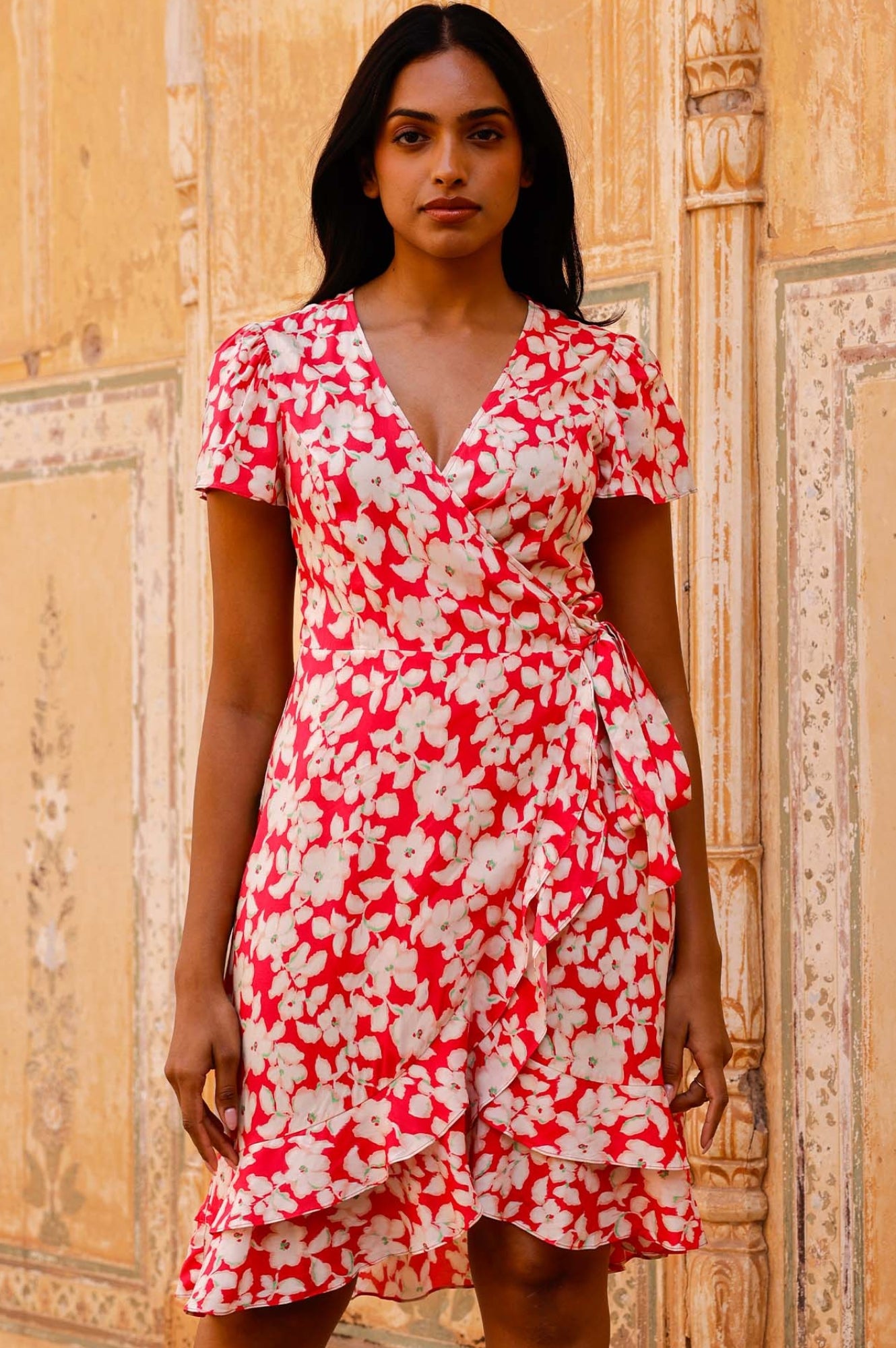 Chelsea EcoVero™ Wrap Dress - Sustainable Viscose Blossom Pink & Cream Floral Print | Women's Summer Casual Dress for Beach, Office & Date Night