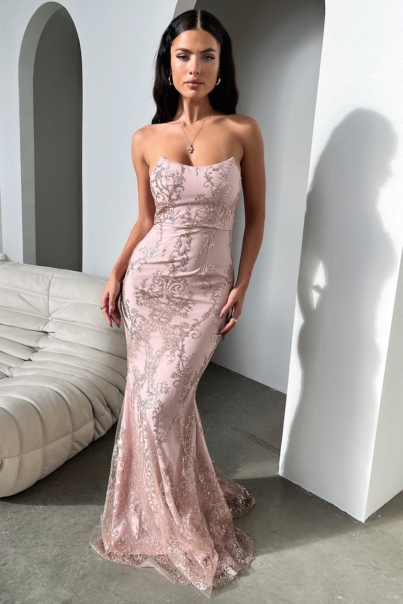 Ardell Women's Maxi Dress - Pink Glitter Party Dress for Summer, Beach, Weddings & Special Occasions