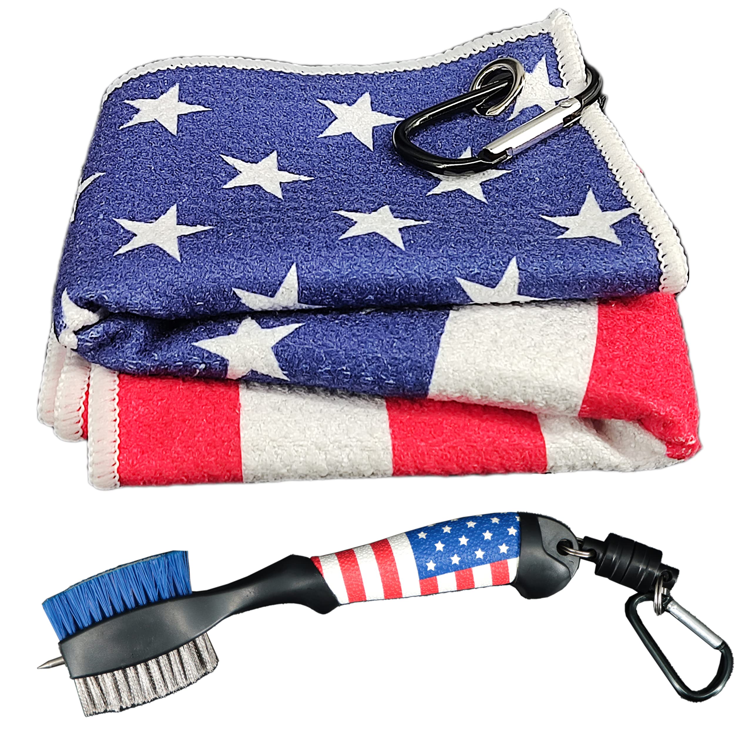 Premium Golf Club Brush & American Flag Golf Towel Set - Magnetic Groove Cleaner Kit with Strong Stick for Golf Clubs & Bags - Perfect for On-Course Cleaning & Club Maintenance
