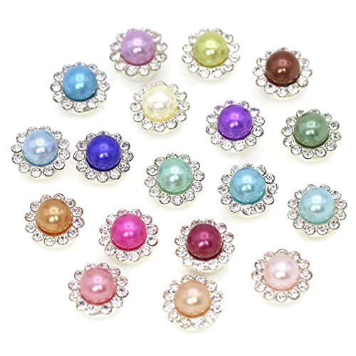 Xuccus 11.8mm Mixed Color Flat Back Rhinestones - 20Pcs Silver Base Claw Cup Pearl Buttons for DIY Sewing, Clothing, Jewelry & Crafts | Perfect for Embellishing Dresses, Bags, Shoes & Accessories